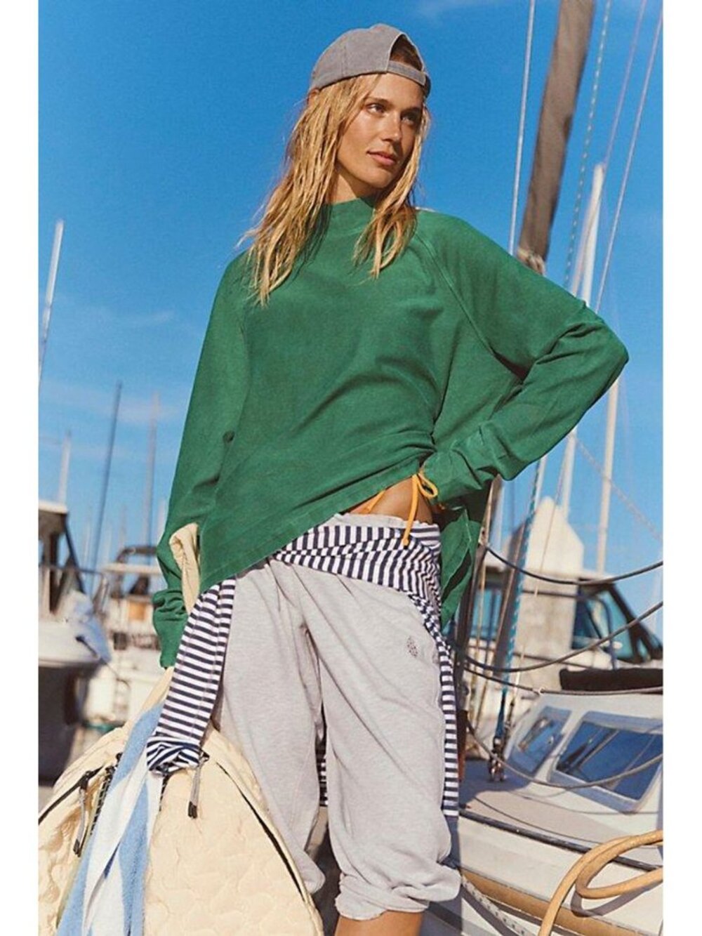 Free People Movement Restoration Layer Top Green Cotton Mock Neck Pullover Large - Picture 3 of 9